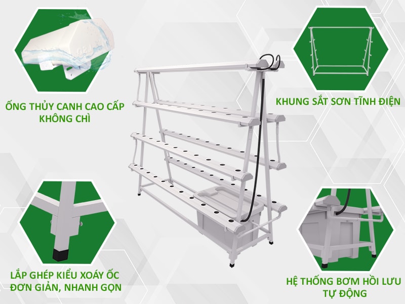 Giàn trồng rau thủy canh chữ A GLS-03 tự động