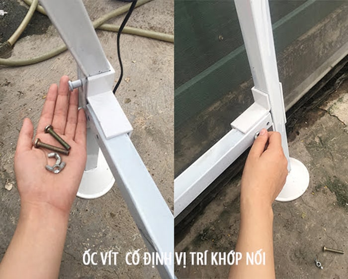 Khung giàn chữ bán A ghép lại với nhau bằng 1 khớp nối.