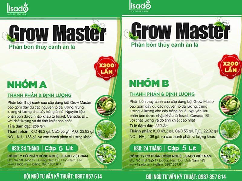 Phân bón thủy canh Grow Master dạng bột cho rau ăn lá
