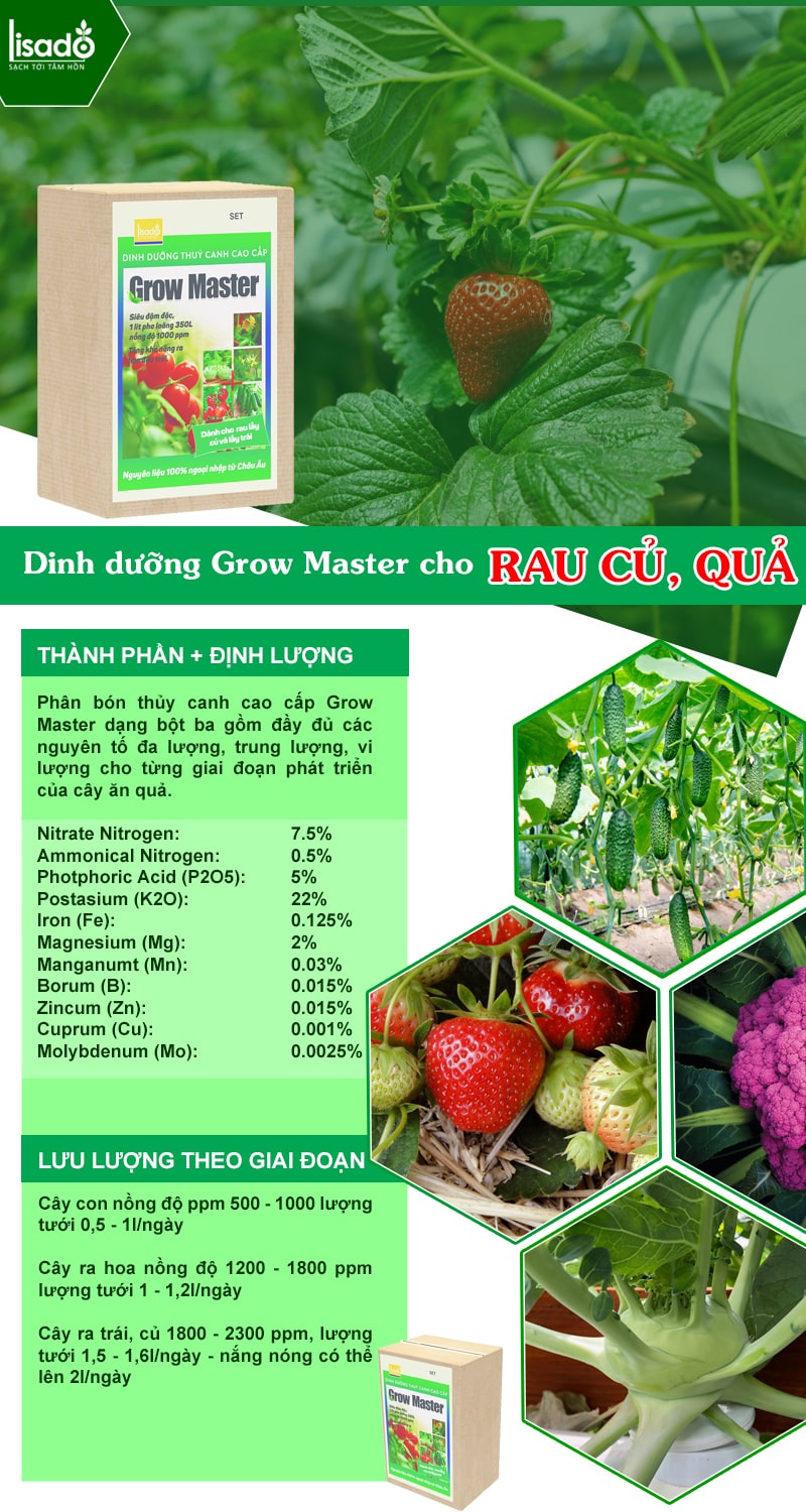 Dinh dưỡng thủy canh Grow Master cho rau củ, quả dạng bột